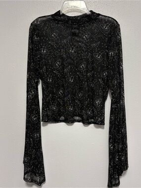 Thorn & Fable Celestial Mushroom Bell Sleeve Mesh Top